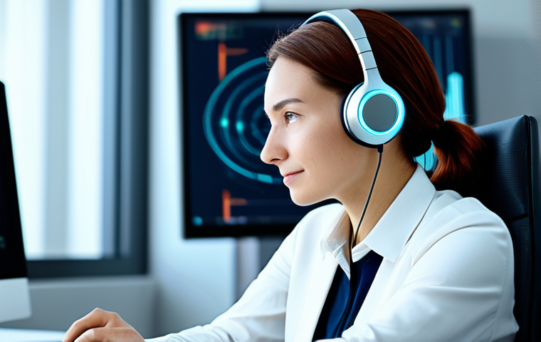 A serene and focused professional individual, fully clothed in modest, comfortable business casual attire, sitting in a well-lit, modern private office. The subject is subtly interacting with a sleek, futuristic brain-computer interface (BCI) headset with soft, glowing accents. The background features blurred, abstract representations of data or brainwaves on a digital screen, creating a calm and introspective atmosphere. This image embodies personal discovery and cognitive enhancement. perfect anatomy, correct proportions, natural pose, well-formed hands, proper finger count, natural body proportions, professional photography, high resolution, soft lighting, clean aesthetic, safe for work, appropriate content, professional.
