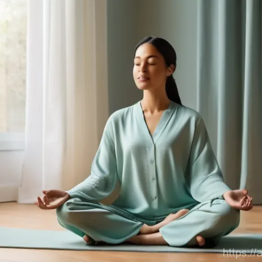 뇌파 조절을 위한 명상 음악 추천 - A serene and harmonious scene depicting a person, gender-neutral, in a peaceful meditation pose. The...