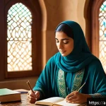 Home 12 뇌파 조절을 위한 비주얼라이제이션 기법 - A serene Middle Eastern study room bathed in soft natural light filtering through ornate lattice win...