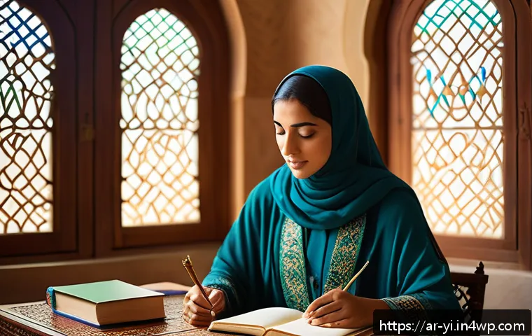 뇌파 조절을 위한 비주얼라이제이션 기법 - A serene Middle Eastern study room bathed in soft natural light filtering through ornate lattice win...